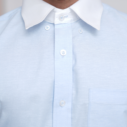 Light Blue Oxford Formal Shirt for Men – White Contrast Collar & French Cuffs/front view