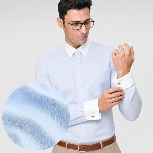 Light Blue Oxford Formal Shirt for Men – White Contrast Collar & French Cuffs