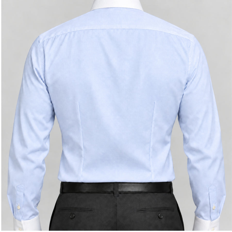 Light Blue Oxford Banker's Shirt for Men – White Contrast Collar & French Cuffs, Giza Cotton