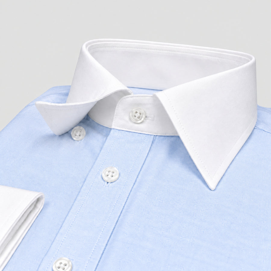 Light Blue Oxford Banker's Shirt for Men – White Contrast Collar & French Cuffs, Giza Cotton