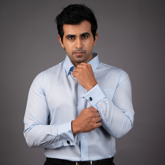 Light Blue Premium Luxury Cotton Formal Shirt for Men – French Cuffs