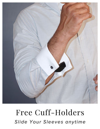 Light Grey Formal Shirt in Cotton Filafil with contrast white collar and french cuffs | Dignity | French Cuffs and Free Cuff Holder View