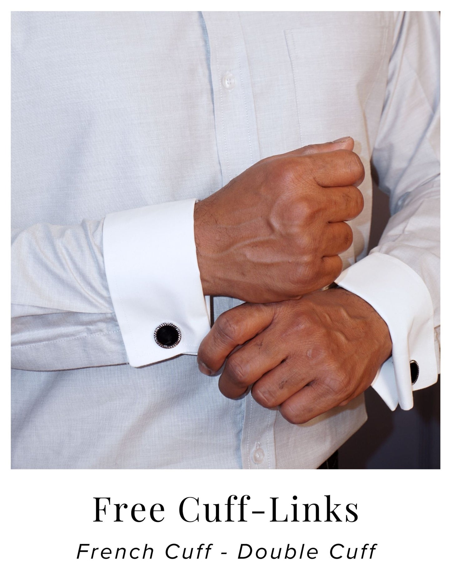 Light Grey Formal Shirt in Cotton Filafil with contrast white collar and french cuffs | Dignity | French Cuffs and Free Cuff Links View