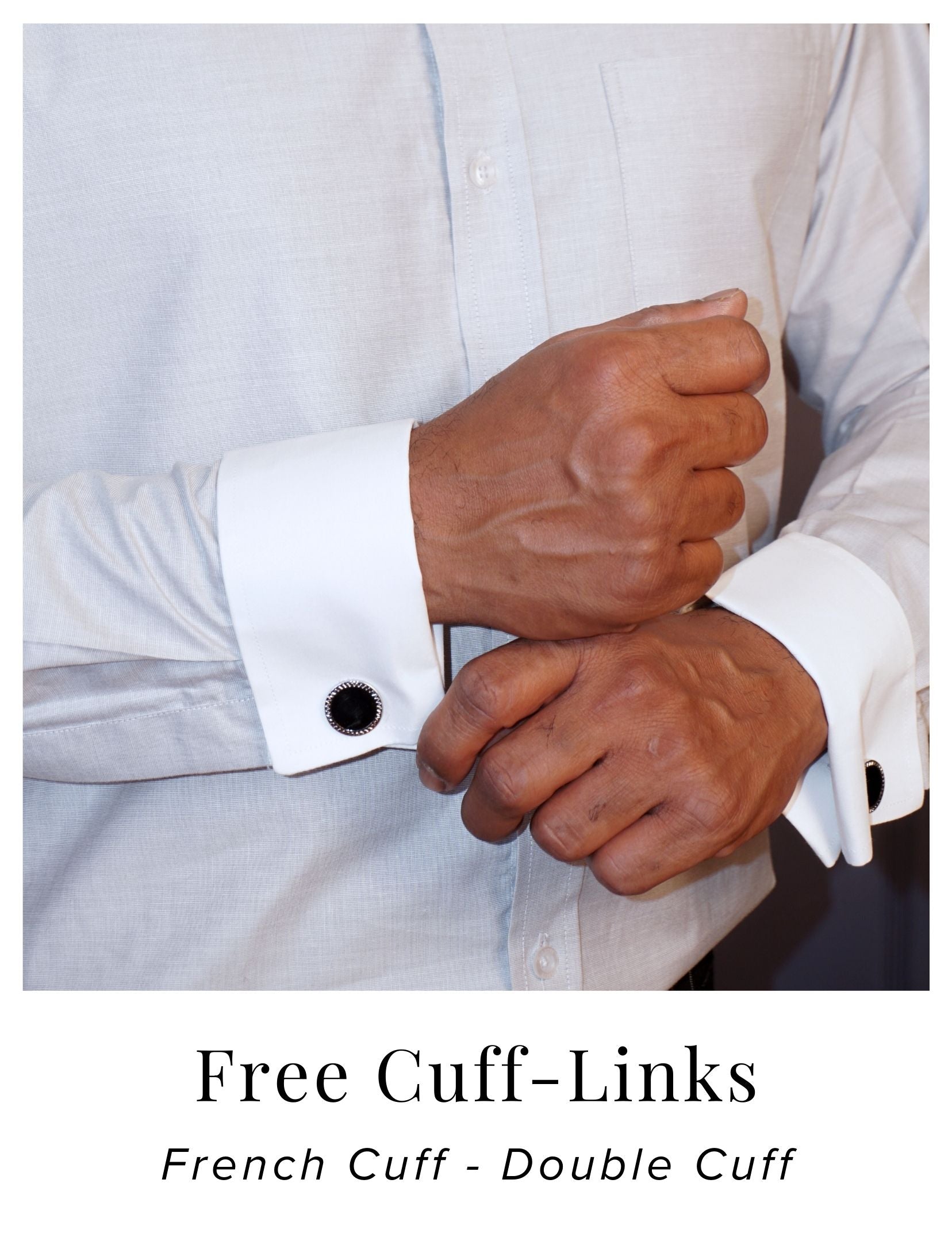 Light Grey Formal Shirt in Cotton Filafil with contrast white collar and french cuffs | Dignity | French Cuffs and Free Cuff Links View