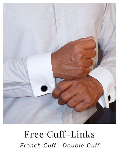 Light Grey Formal Shirt in Cotton Filafil with contrast white collar and french cuffs | Dignity | French Cuffs and Free Cuff Links View