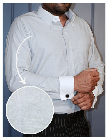 Light Grey Formal Shirt in Cotton Filafil with contrast white collar and french cuffs | Dignity | Front View