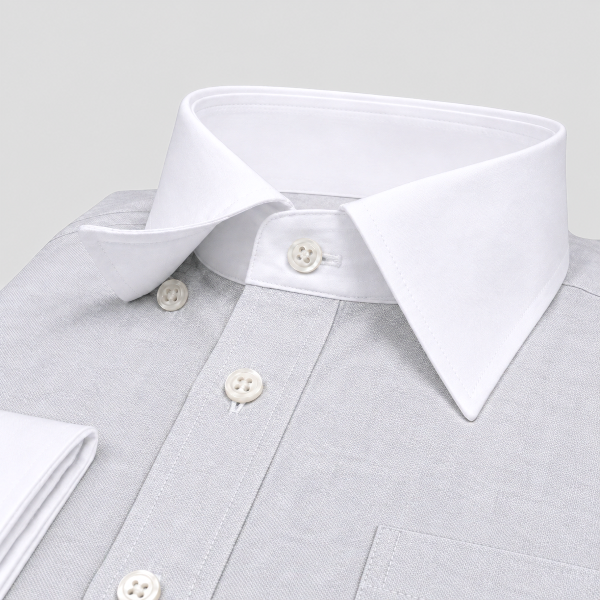 Light Grey Premium Luxury Cotton Oxford Formal Shirt for Men – White Contrast Collar & French Cuffs