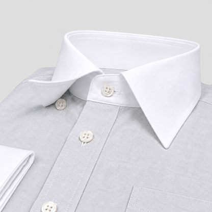 Light Grey Premium Luxury Cotton Oxford Formal Shirt for Men – White Contrast Collar & French Cuffs