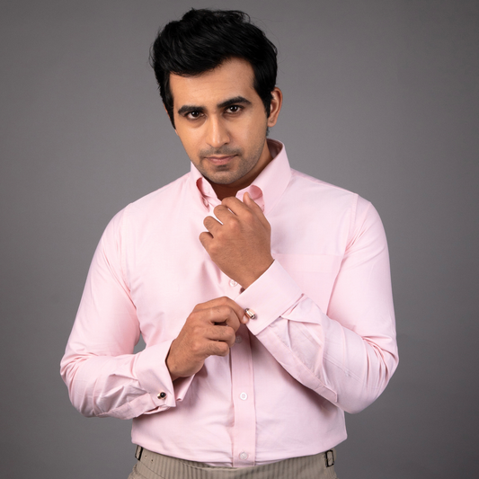 Light Pink Premium Luxury Cotton Oxford Formal Shirt for Men – French Cuffs