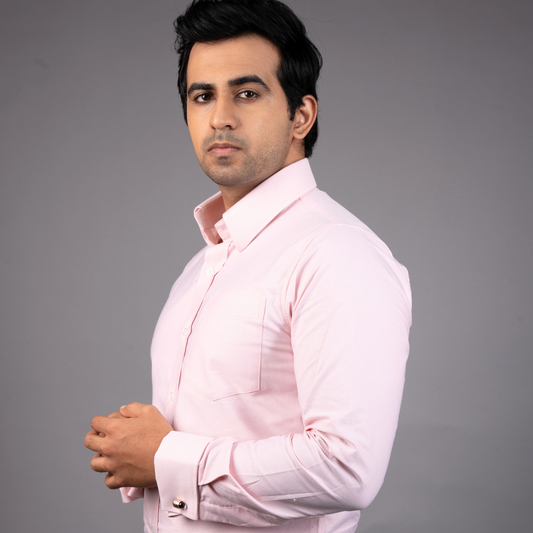 Light Pink Premium Luxury Cotton Oxford Formal Shirt for Men – French Cuffs/ side angle view