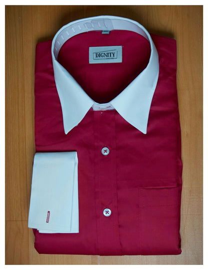 Maroon Cotton Satin Formal Shirt with White Contrast Collar and Cuffs | Dignity | Premium Packing View