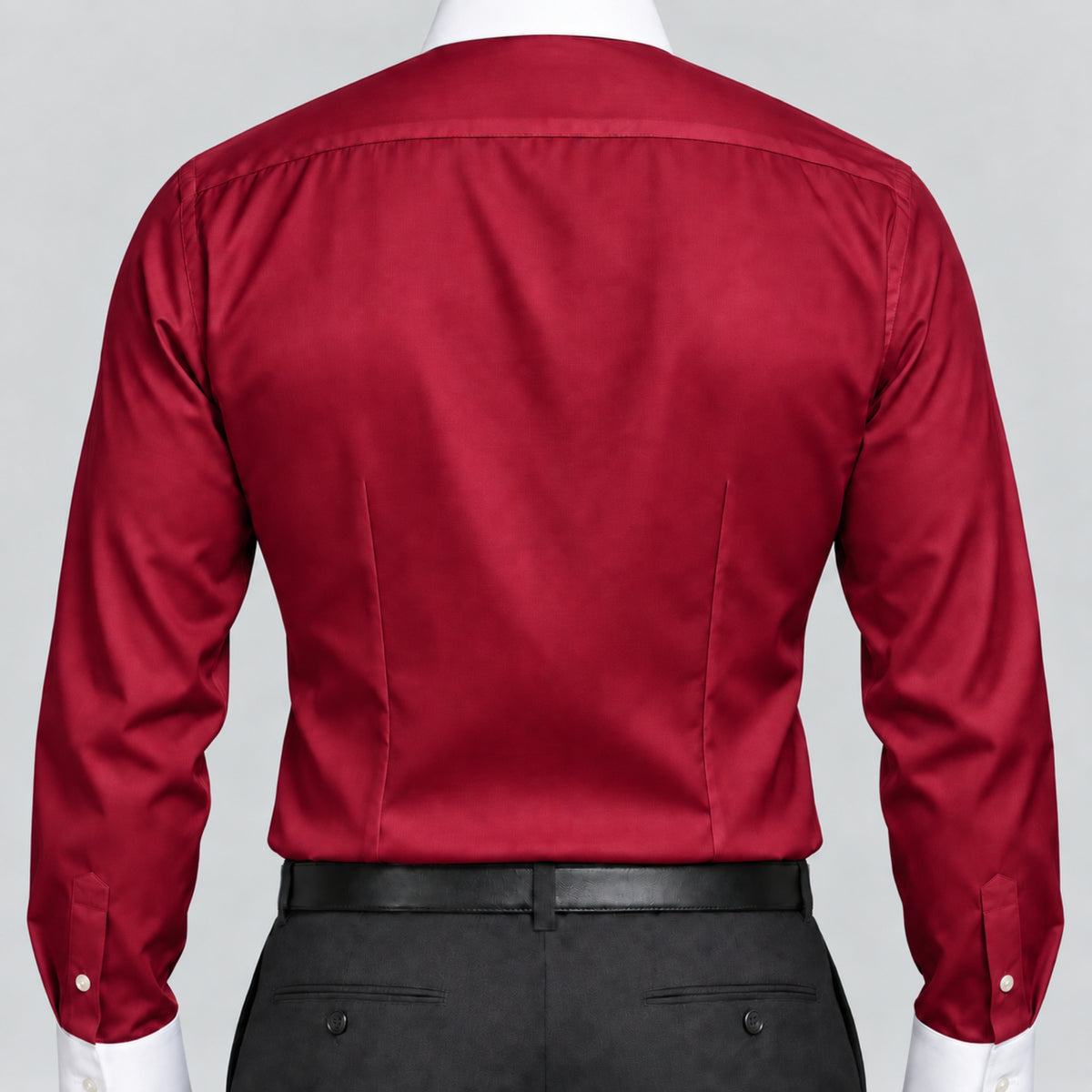 Maroon Cotton Satin Formal Shirt for Men – White Contrast Collar & French Cuffs