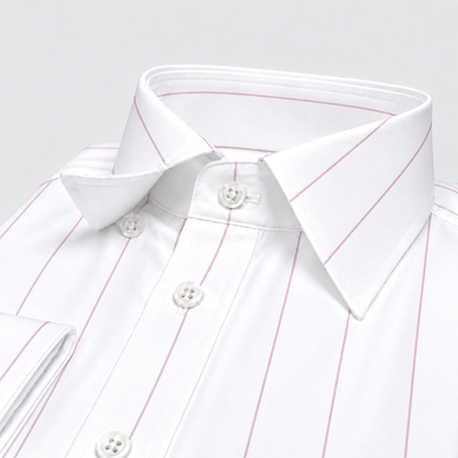 Pink-on-White Stripe Egyptian Giza Cotton Formal Shirt for Men – Twill Weave & French Cuffs