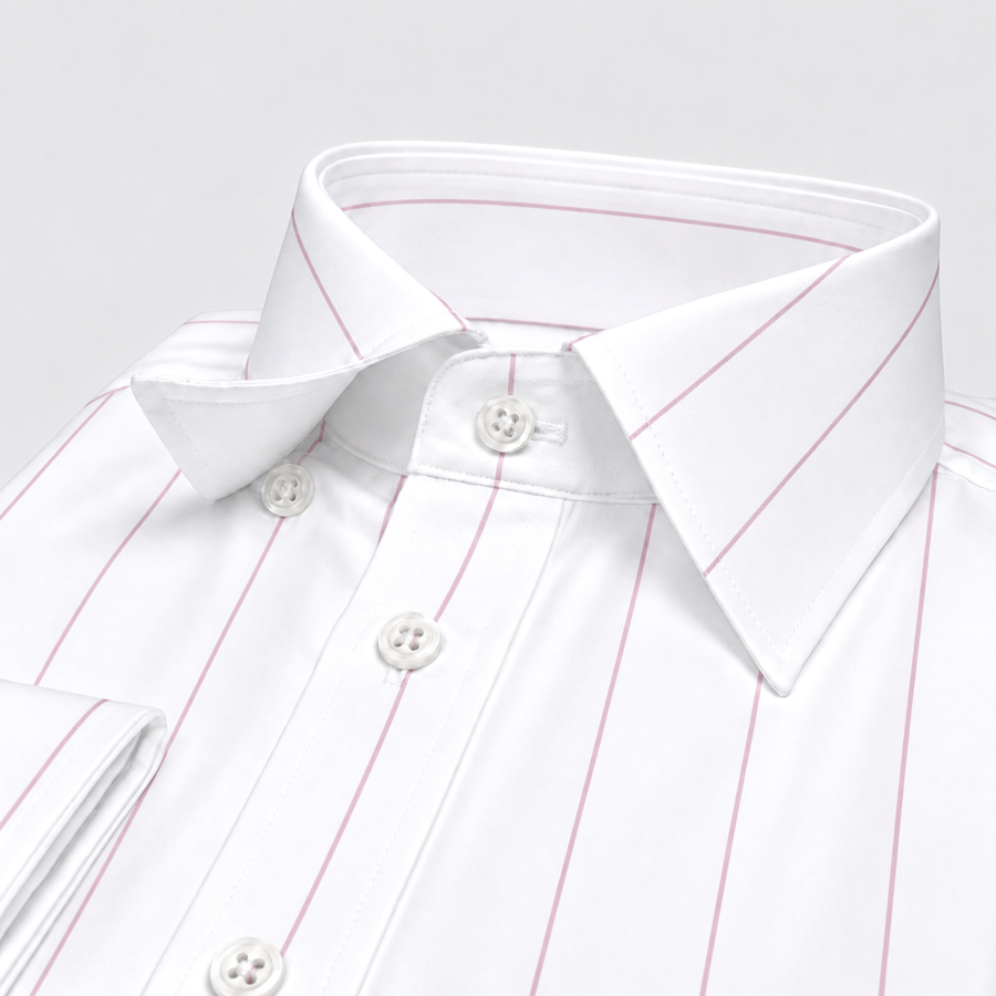 Pink-on-White Stripe Egyptian Giza Cotton Formal Shirt for Men – Twill Weave & French Cuffs