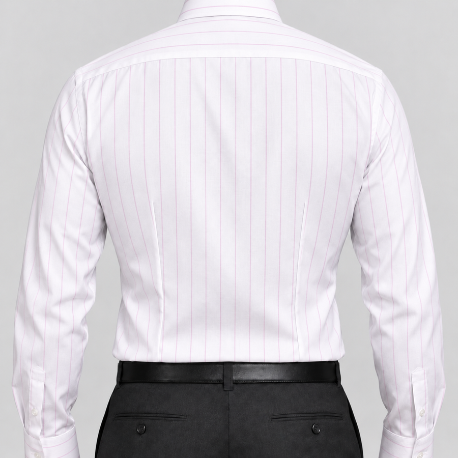 Pink-on-White Stripe Egyptian Giza Cotton Formal Shirt for Men – Twill Weave & French Cuffs