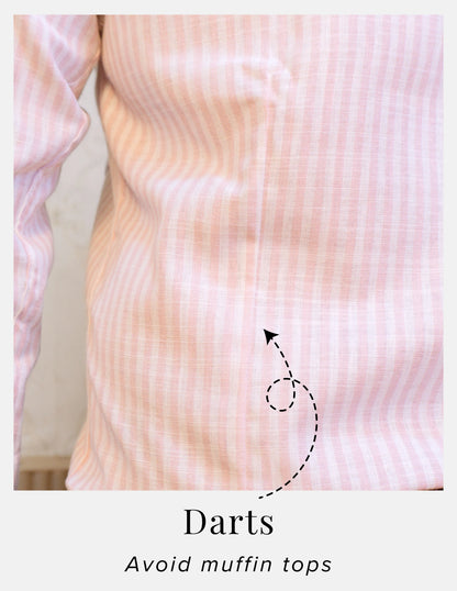 Pink Striped Linen Shirt for Men – White Contrast Button-Down Collar | Dignity | Back Darts Detail View