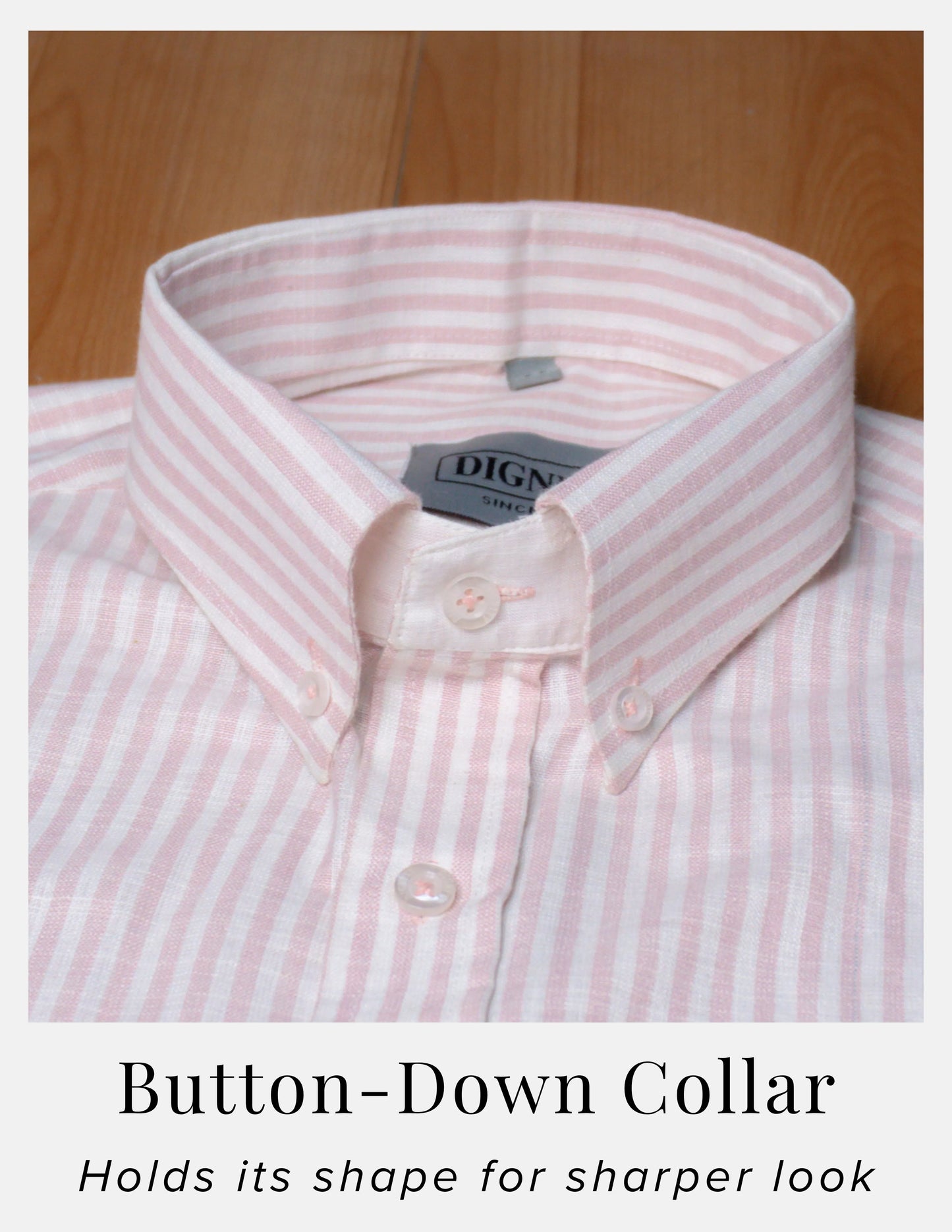 Pink Striped Linen Shirt for Men – White Contrast Button-Down Collar | Dignity | Button-Down Collar Detail View