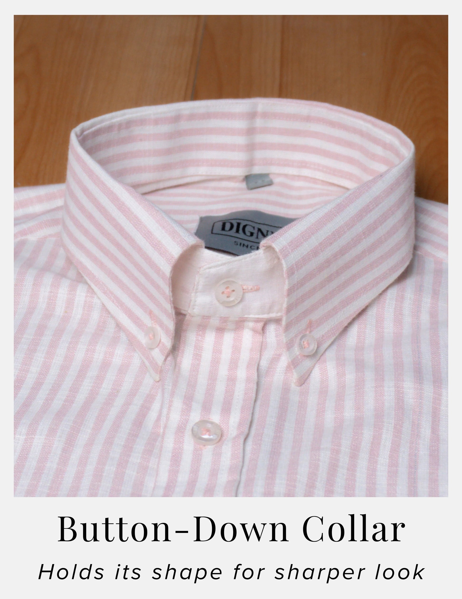 Pink Striped Linen Shirt for Men – White Contrast Button-Down Collar | Dignity | Button-Down Collar Detail View