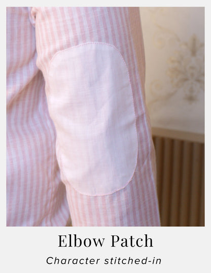 Pink Striped Linen Shirt for Men – White Contrast Button-Down Collar | Dignity | Elbow Patch Detail View