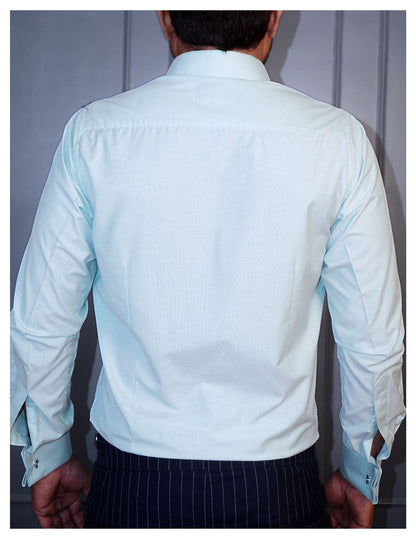 Pista Green Formal Shirt in Filafil Cotton with French Cuffs and Concealed Button Down Collar | Dignity | Back  View