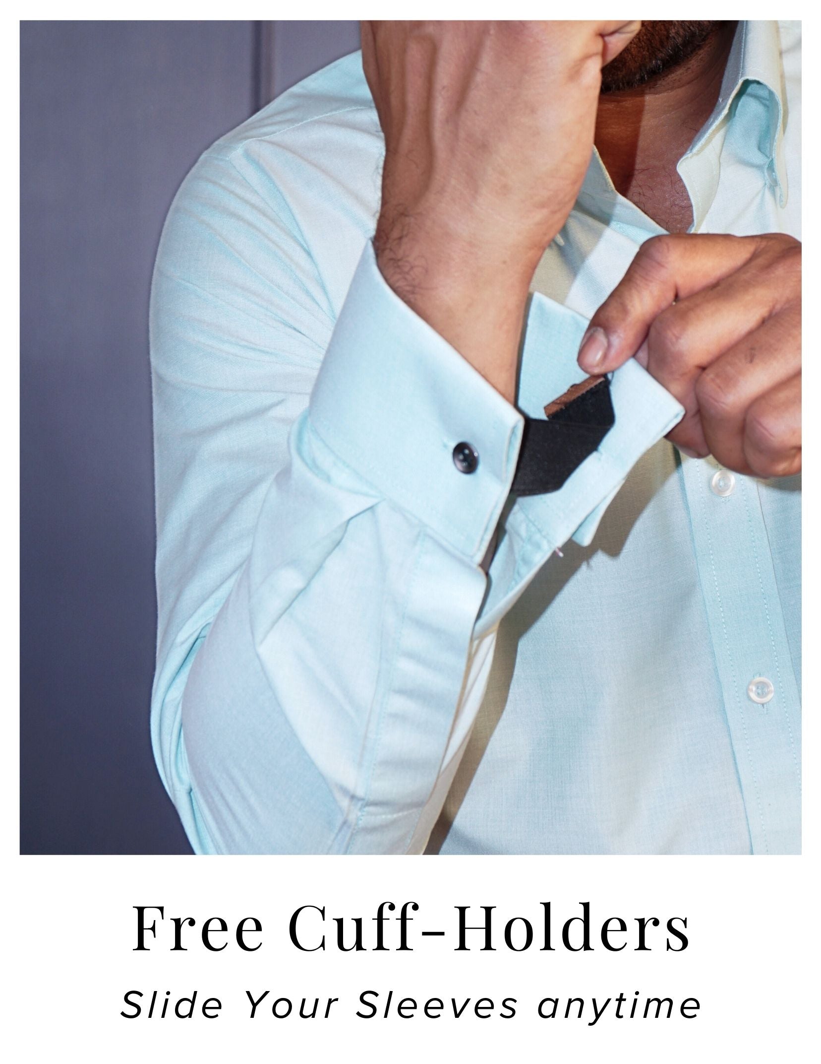 Pista Green Formal Shirt in Filafil Cotton with French Cuffs and Concealed Button Down Collar | Dignity | Free Cuff Holder View
