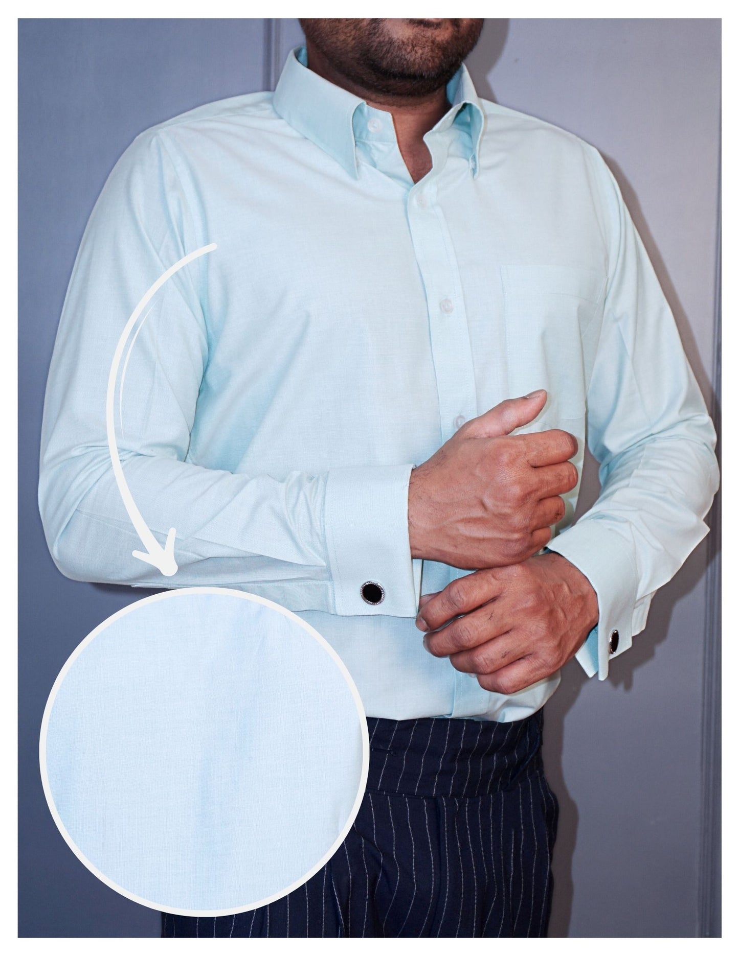 Pista Green Formal Shirt in Filafil Cotton with French Cuffs and Concealed Button Down Collar | Dignity | Front View