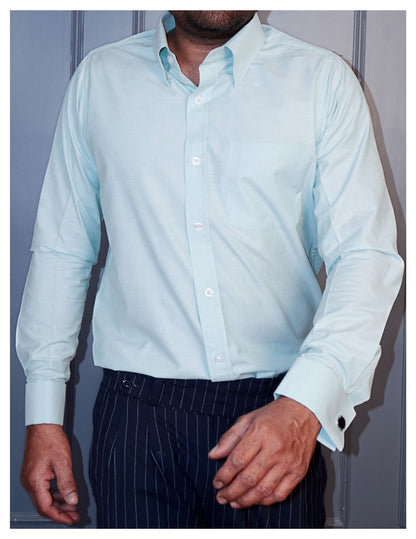 Pista Green Formal Shirt in Filafil Cotton with French Cuffs and Concealed Button Down Collar | Dignity | Walking View