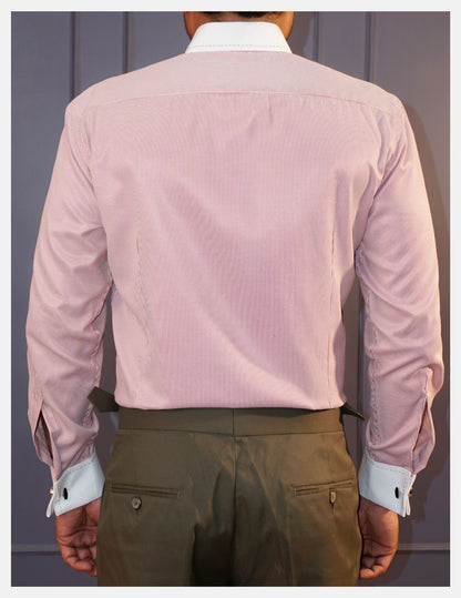 Red Hairline Stripe Formal Shirt for Men – White Contrast Collar & French Cuffs | Dignity | Back View