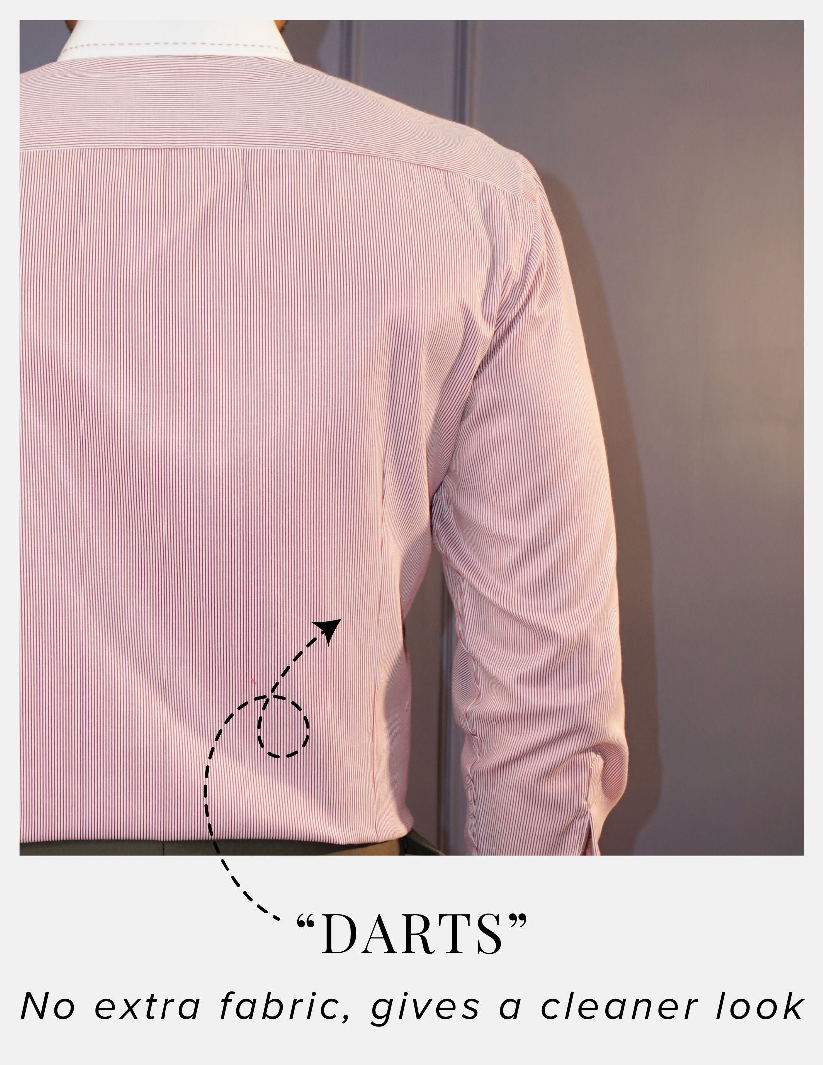 Red Hairline Stripe Formal Shirt for Men – White Contrast Collar & French Cuffs | Dignity | Darts to avoid muffin top View