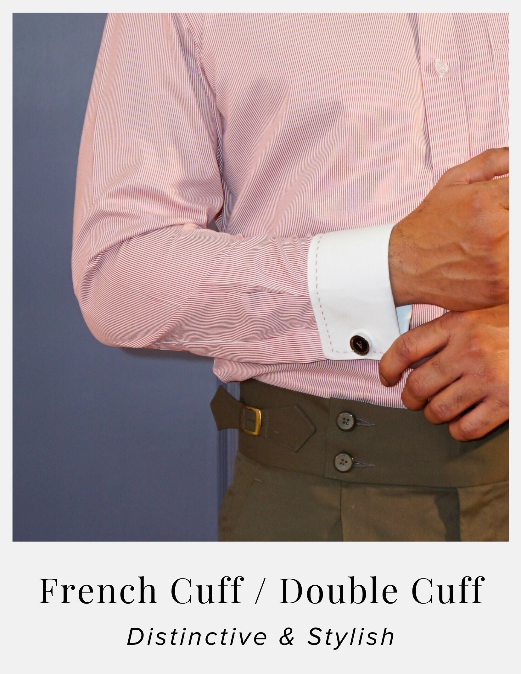 Red Hairline Stripe Formal Shirt for Men – White Contrast Collar & French Cuffs | Dignity | Free Cuff Links View