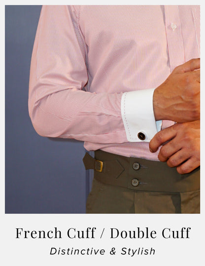 Red Hairline Stripe Formal Shirt for Men – White Contrast Collar & French Cuffs | Dignity | Free Cuff Links View