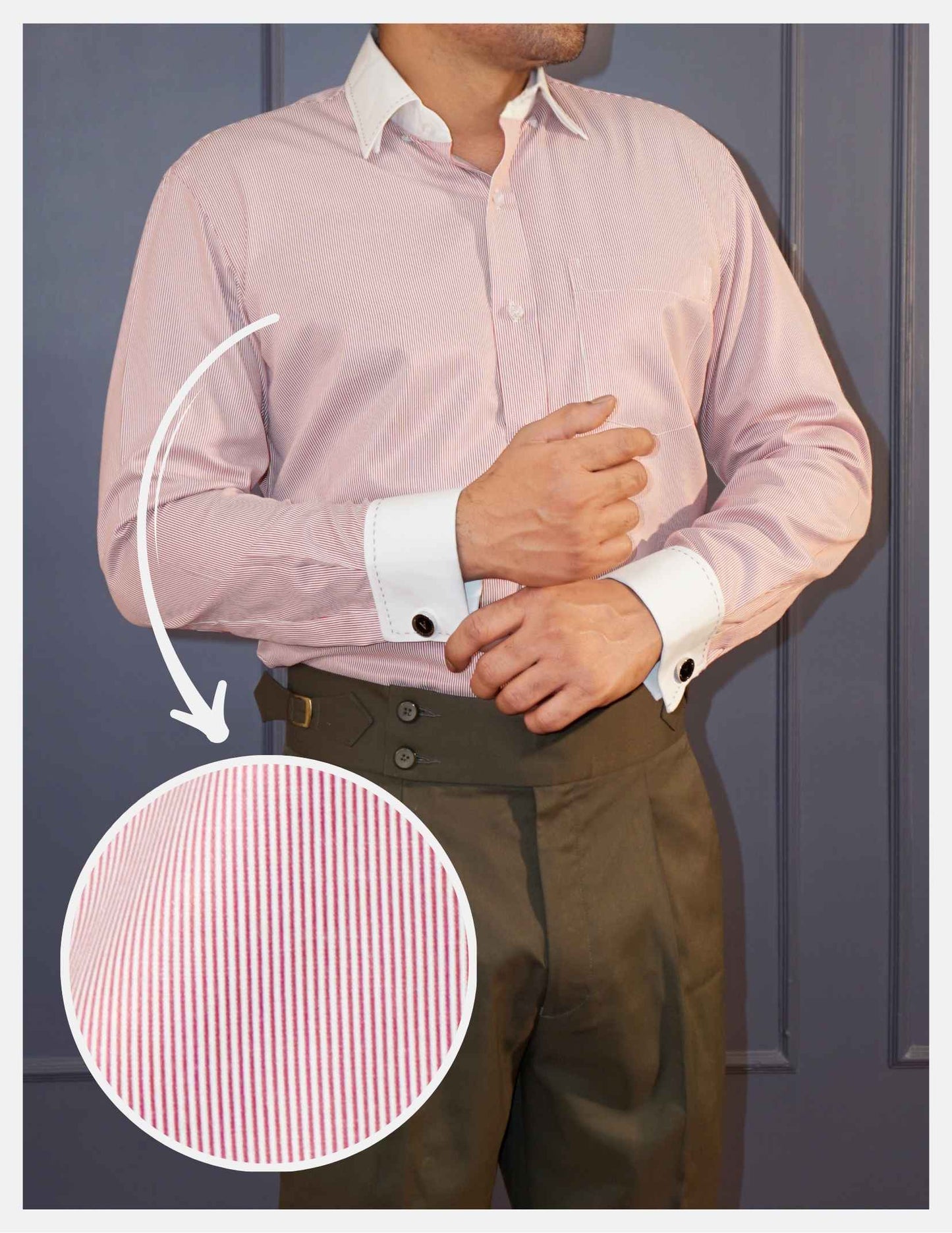 Red Hairline Stripe Formal Shirt for Men – White Contrast Collar & French Cuffs | Dignity | Side View