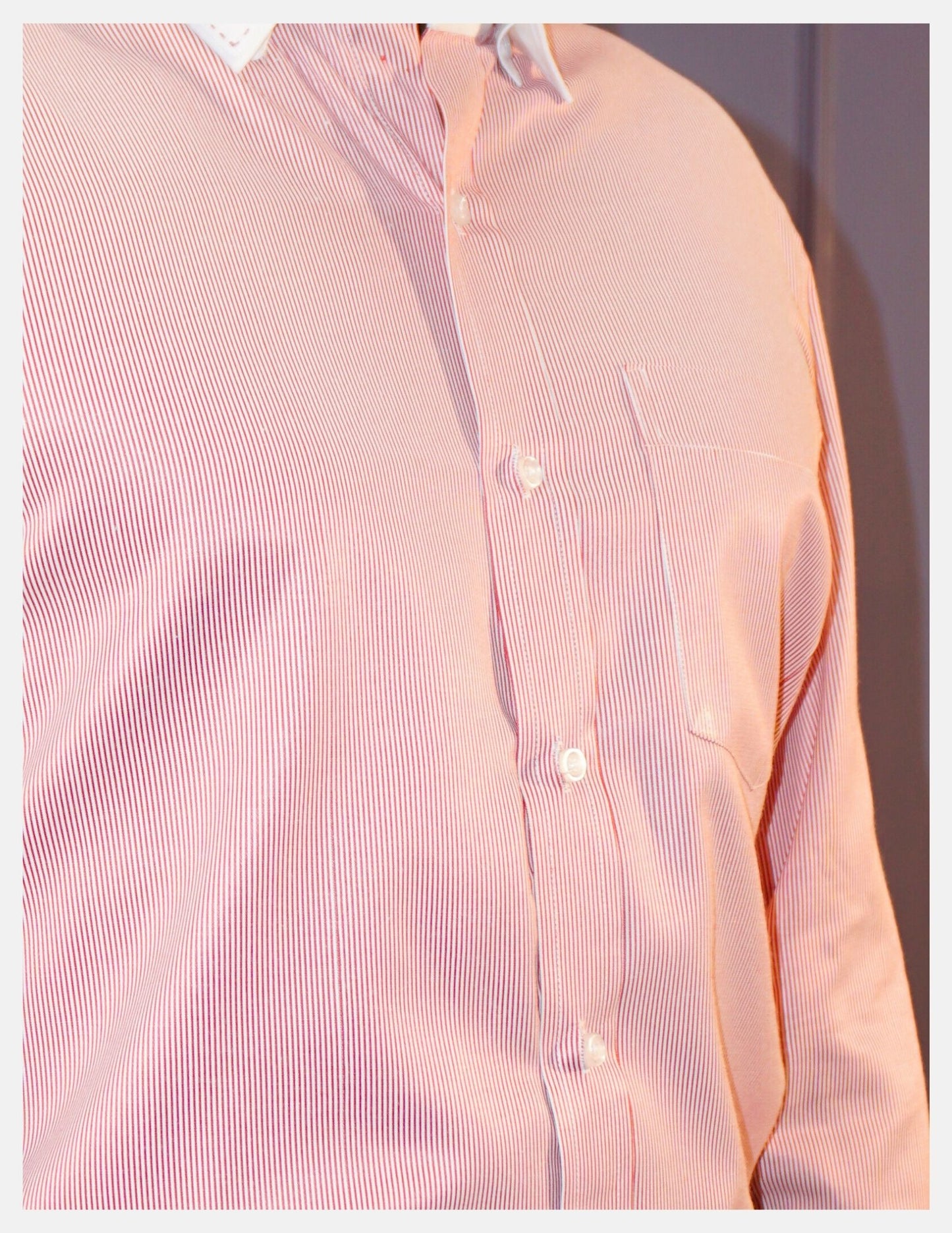 Red Hairline Stripe Formal Shirt for Men – White Contrast Collar & French Cuffs | Dignity | Wrinkle Free Fabric View