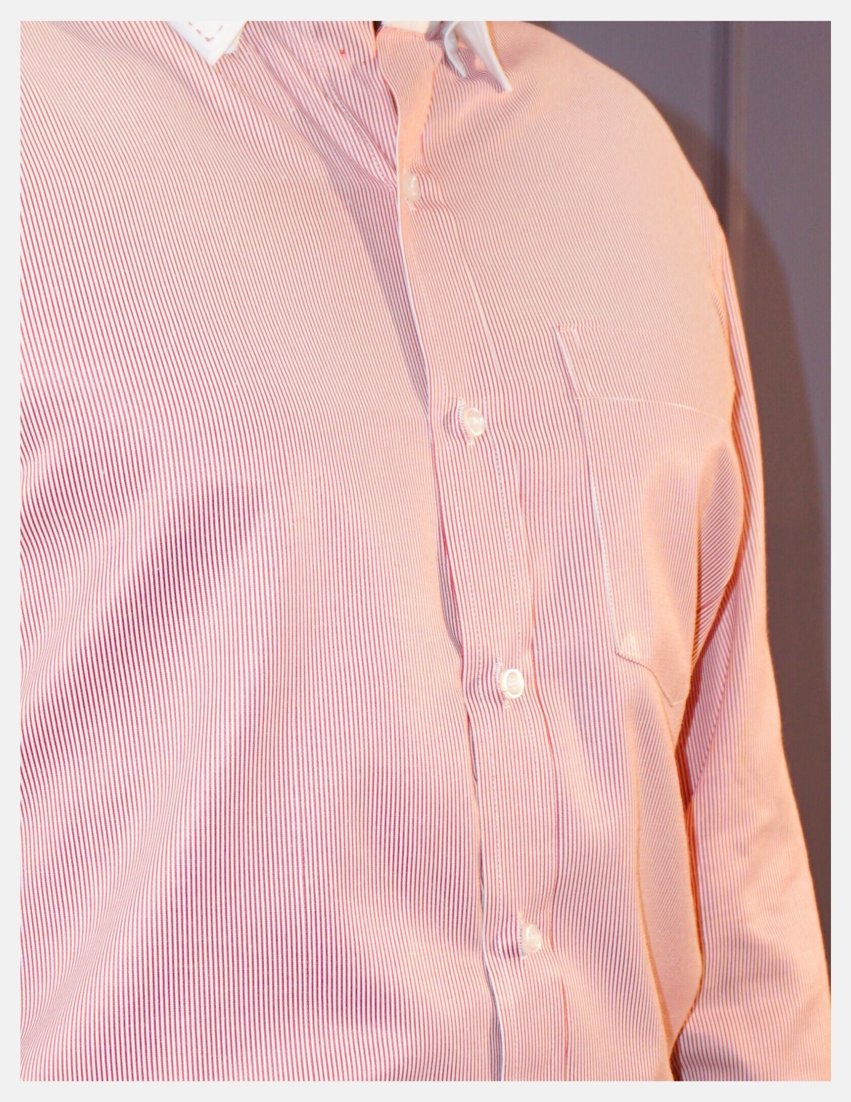 Red Hairline Stripe Formal Shirt for Men – White Contrast Collar & French Cuffs | Dignity | Wrinkle Free Fabric View