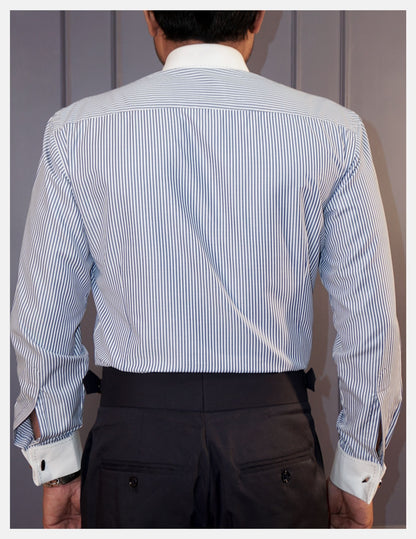 Royal Blue Banker Stripe Formal Shirt for Men – White Contrast Collar & French Cuffs | Dignity | Back View