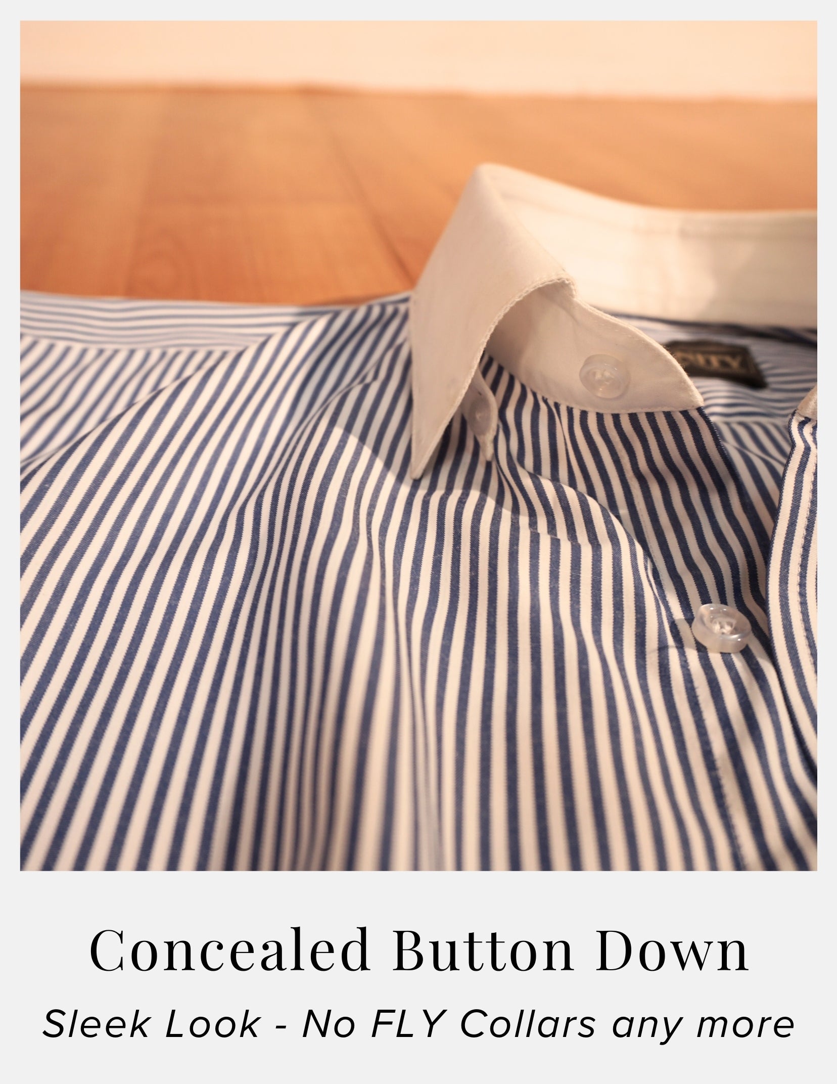 Royal Blue Banker Stripe Formal Shirt for Men – White Contrast Collar & French Cuffs | Dignity | Concealed Button Down Collar View