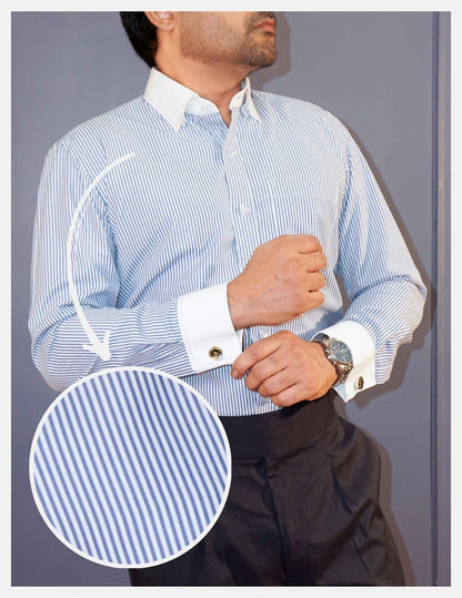 Royal Blue Banker Stripe Formal Shirt for Men – White Contrast Collar & French Cuffs | Dignity | Front View