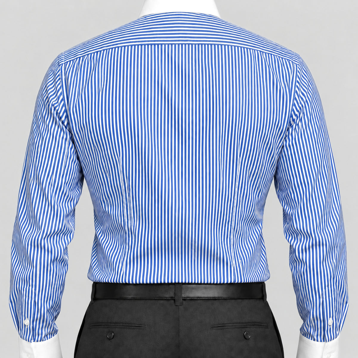 Royal Blue Banker Stripe Formal Shirt for Men – White Contrast Collar & French Cuffs