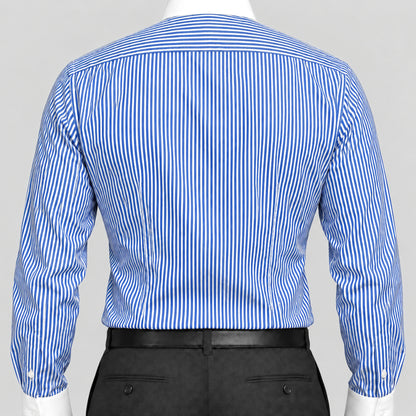 Royal Blue Banker Stripe Formal Shirt for Men – White Contrast Collar & French Cuffs