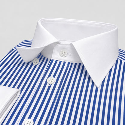 Royal Blue Banker Stripe Formal Shirt for Men – White Contrast Collar & French Cuffs