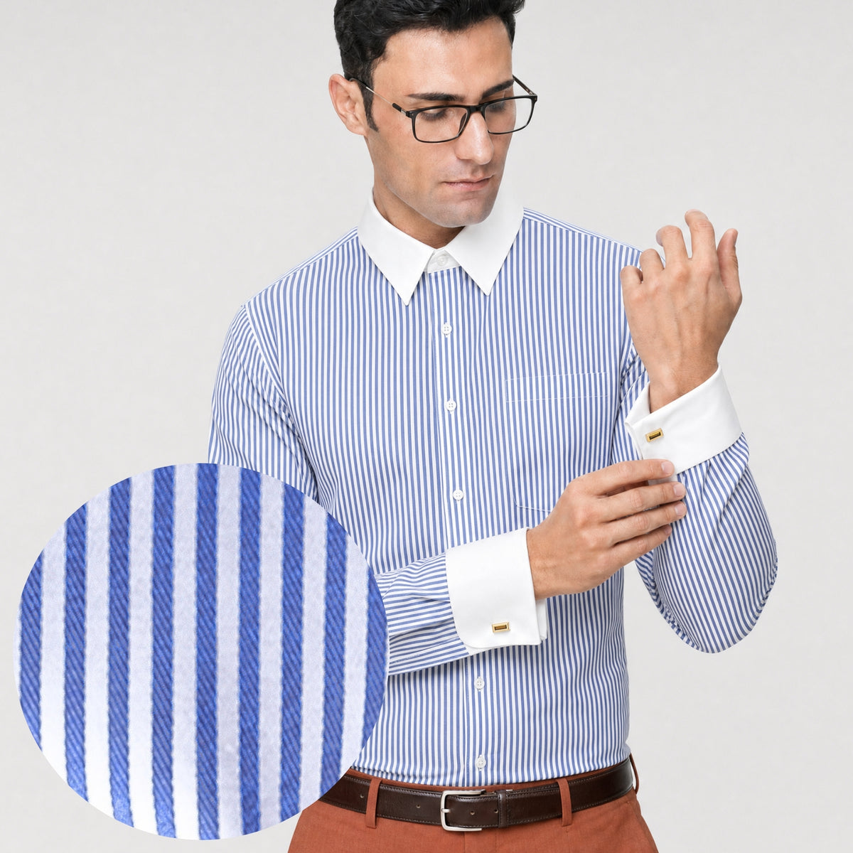 Royal Blue Banker Stripe Formal Shirt for Men – White Contrast Collar & French Cuffs