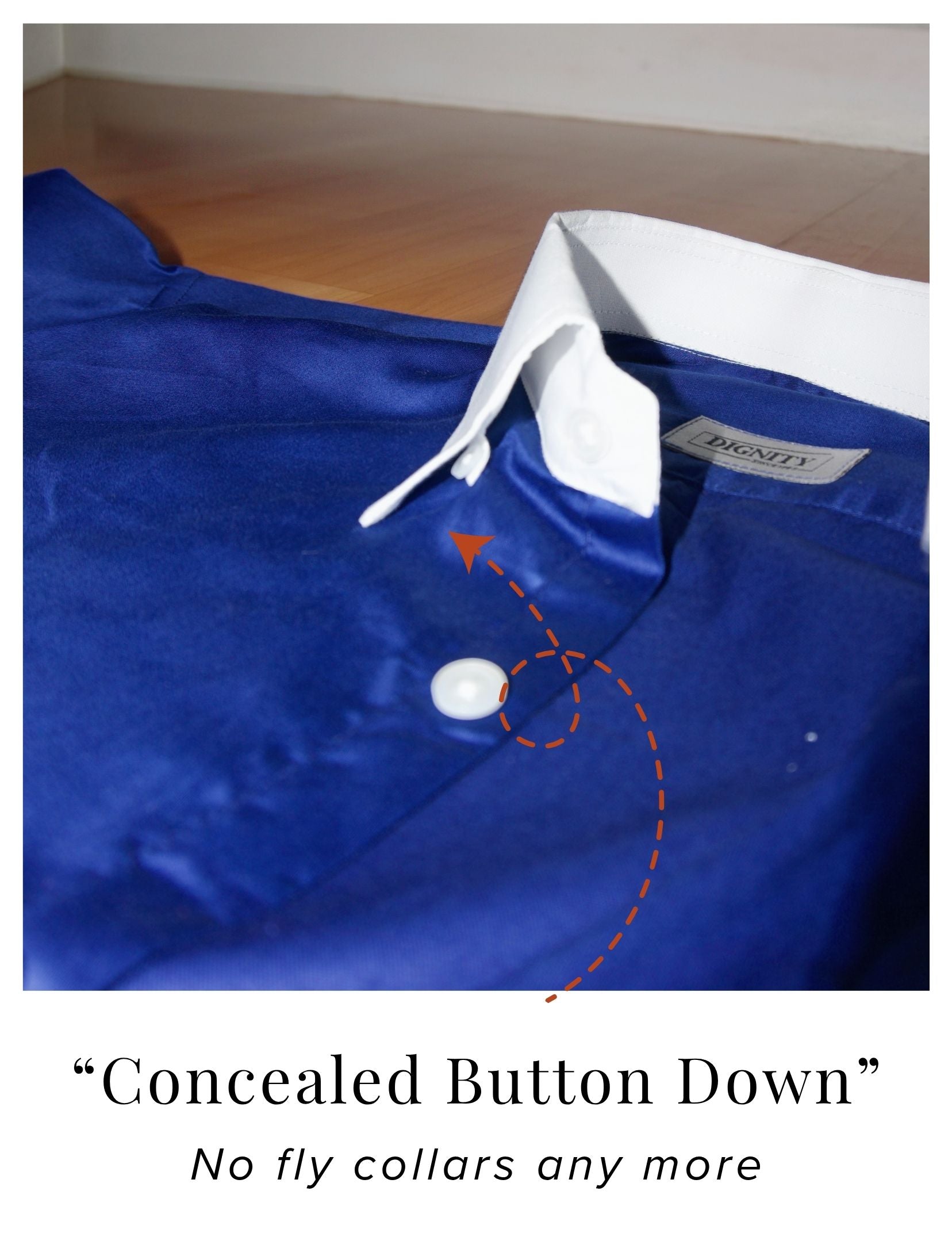 Royal Blue Cotton Satin Formal Shirt with White Contrast Collar and Cuff | Dignity | Concealed Button Down Collar View