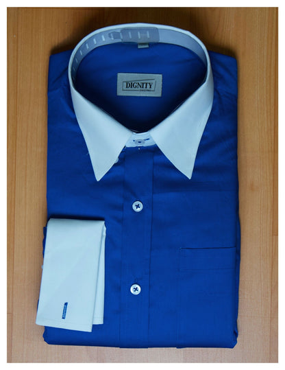 Royal Blue Cotton Satin Formal Shirt with White Contrast Collar and Cuff | Dignity | Packing Packing View
