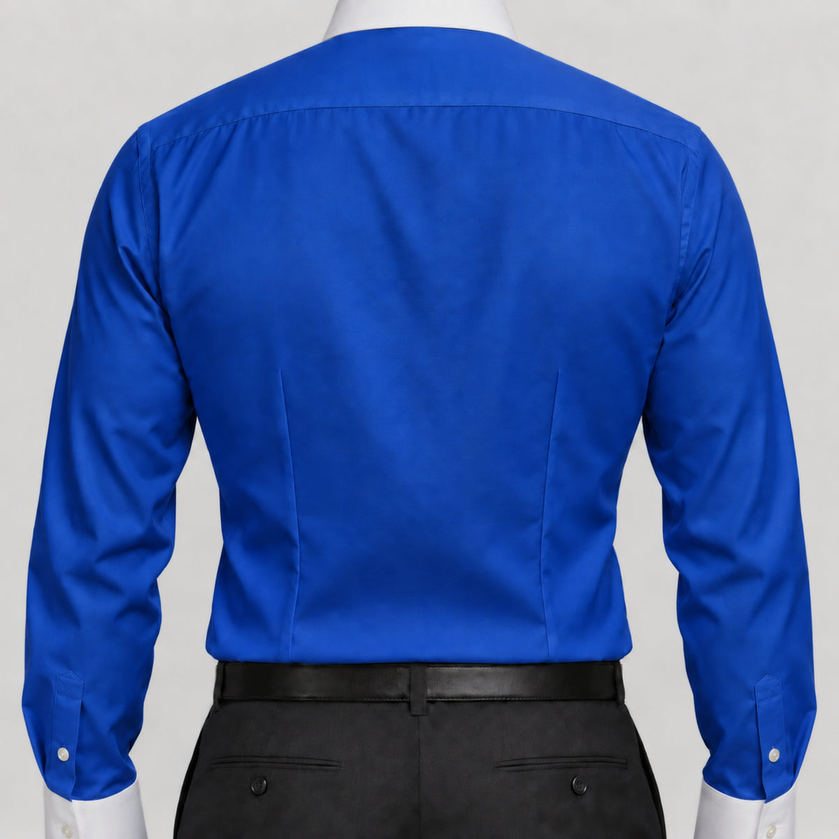 Royal Blue Cotton Satin Formal Shirt for Men – White Contrast Collar & French Cuffs