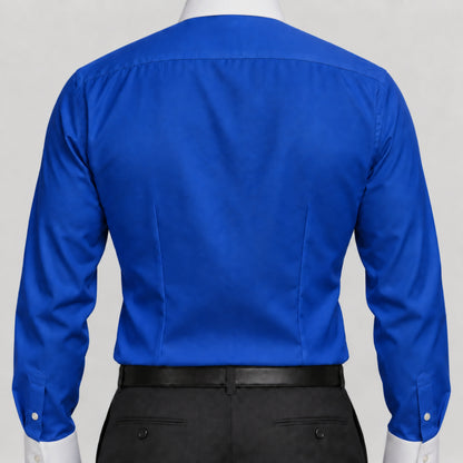 Royal Blue Cotton Satin Formal Shirt for Men – White Contrast Collar & French Cuffs