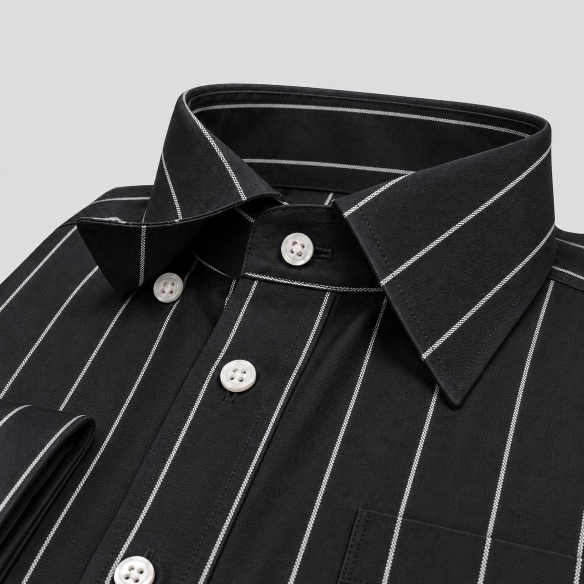 White-on-Black Stripe Egyptian Giza Cotton Formal Shirt for Men – Twill Weave & French Cuffs