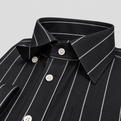 White-on-Black Stripe Egyptian Giza Cotton Formal Shirt for Men – Twill Weave & French Cuffs