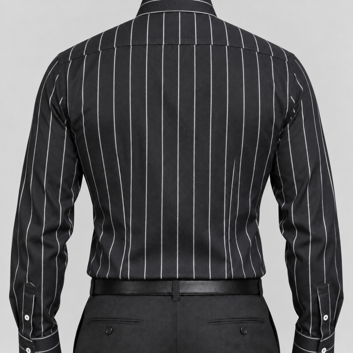 White-on-Black Stripe Egyptian Giza Cotton Formal Shirt for Men – Twill Weave & French Cuffs