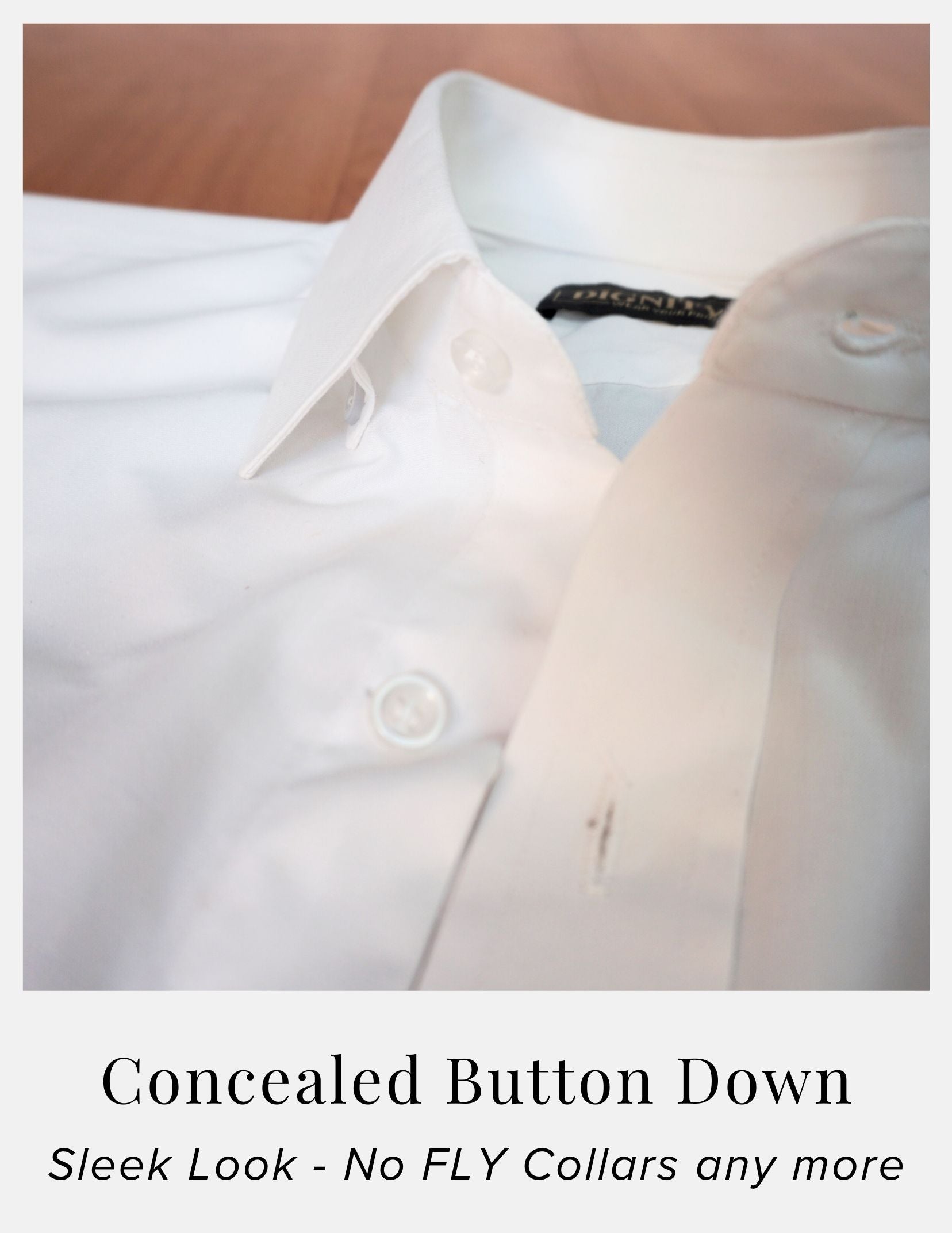 White Giza Cotton Formal Shirt for Men – French Cuffs | Dignity | Concealed Button Down Collar View