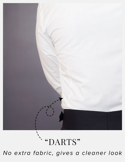 White Giza Cotton Formal Shirt for Men – French Cuffs | Dignity | Darts at the back to avoid muffin top View